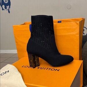Louis Vuitton Black and Gold Heeled Boots